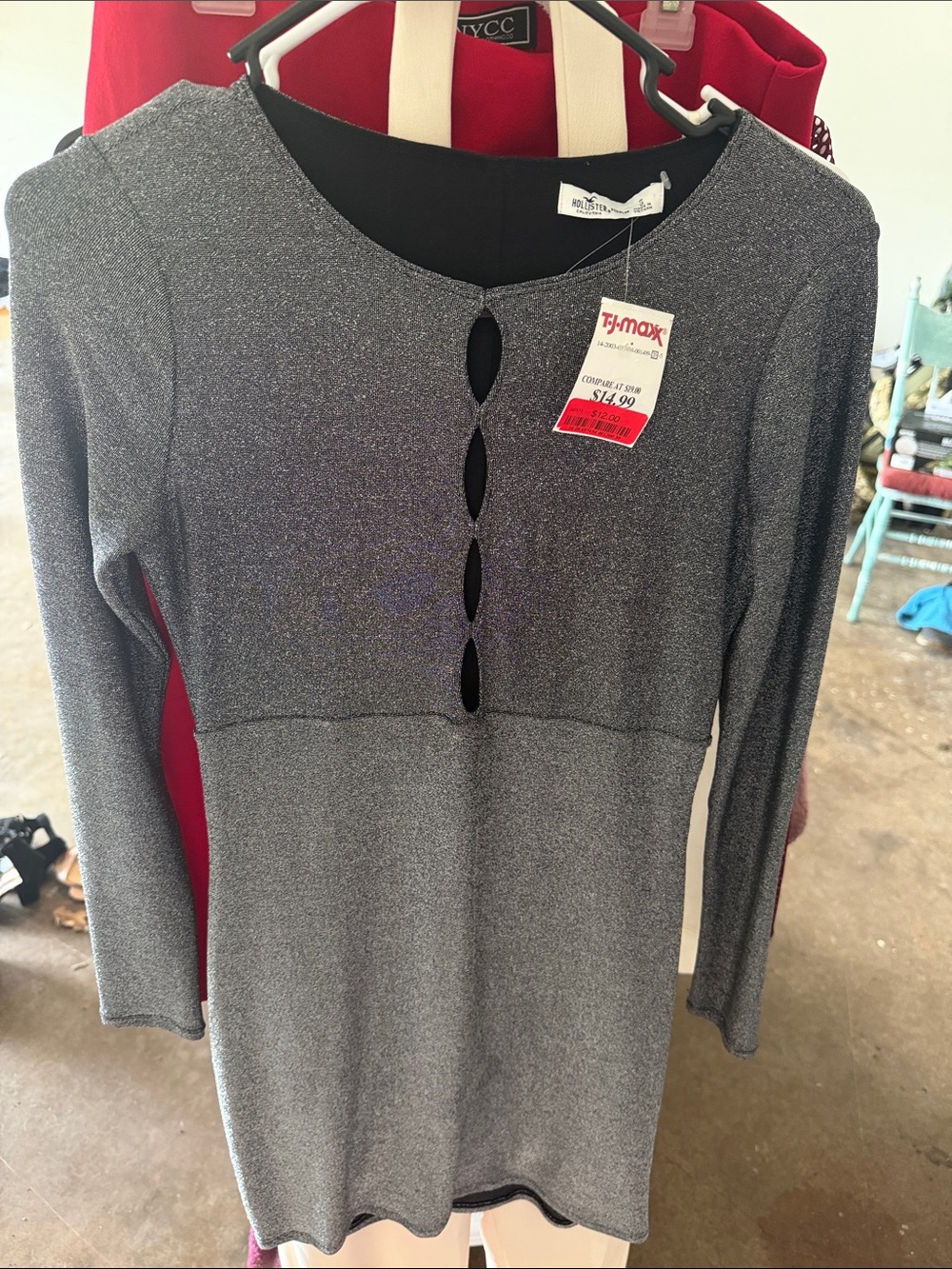 Sparkle Keyhole Long-Sleeve Dress - Gray